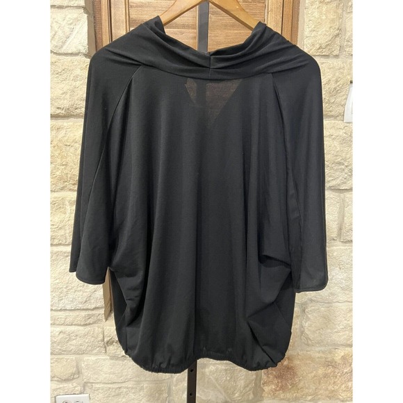 H By Halston Women’s Short Sleeve Faux Wrap Blouse Black Knit Fabric Size M NWOT - Picture 5 of 6